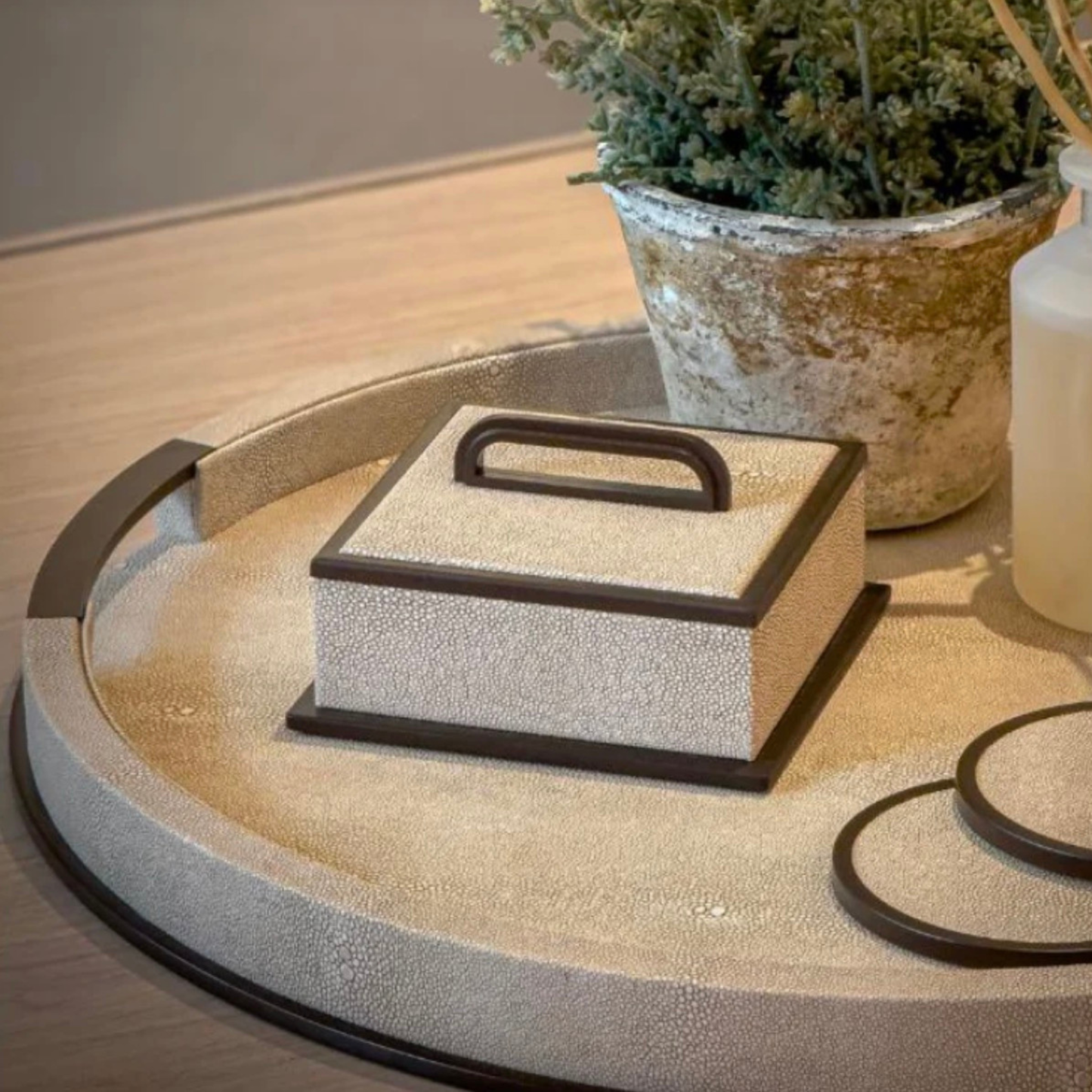 Sophie Paterson Large Round Ecru Shagreen Tray