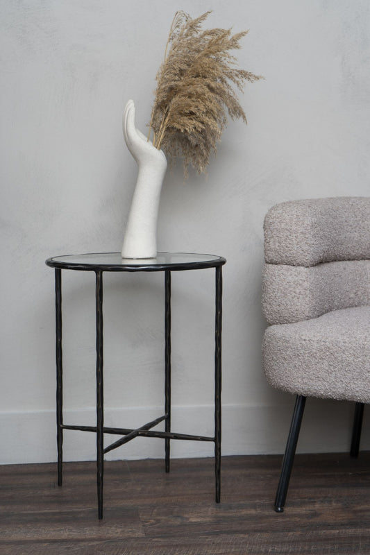 Libra Interiors  Patterdale Hand Forged Side Table Dark Bronze Finish with Glass Top