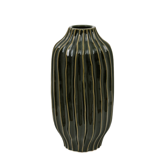 Olive Organic Ribbed Large Vase