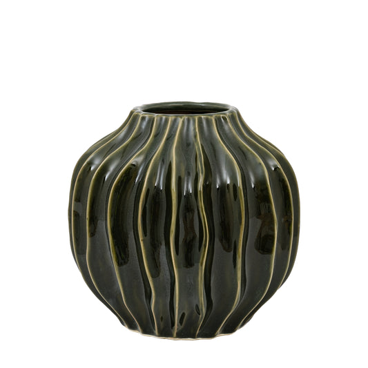 Olive Organic Ribbed Small Vase