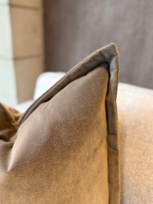 24" Taupe Velvet Oxford Cushion