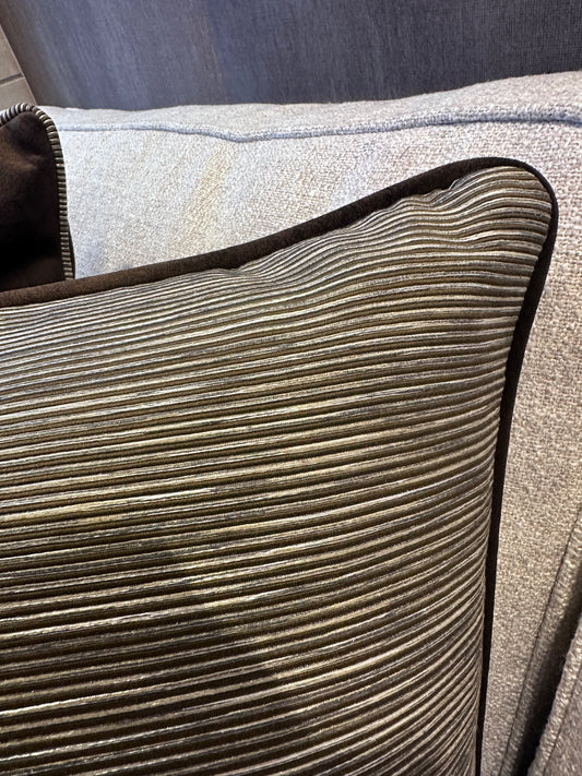 Bespoke Chocolate Soft Stripe Cushion with Contrast Velvet Pipe 22"