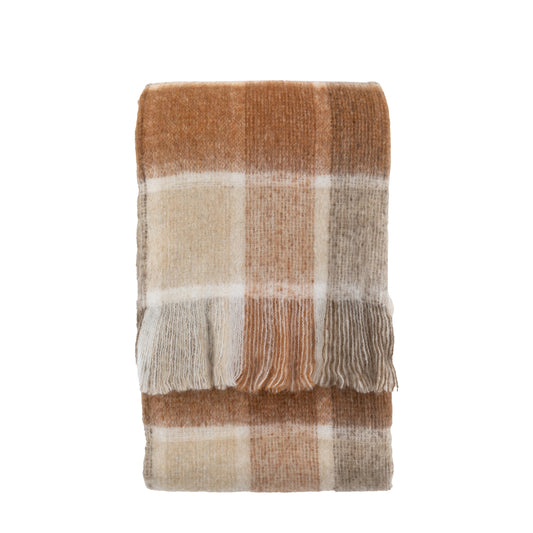 Check Faux Mohair Throw Rust