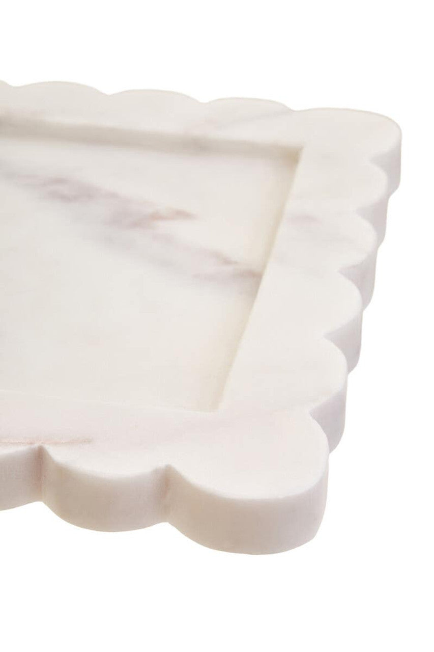 Savio White Marble Square Small Tray with Scallop Edges