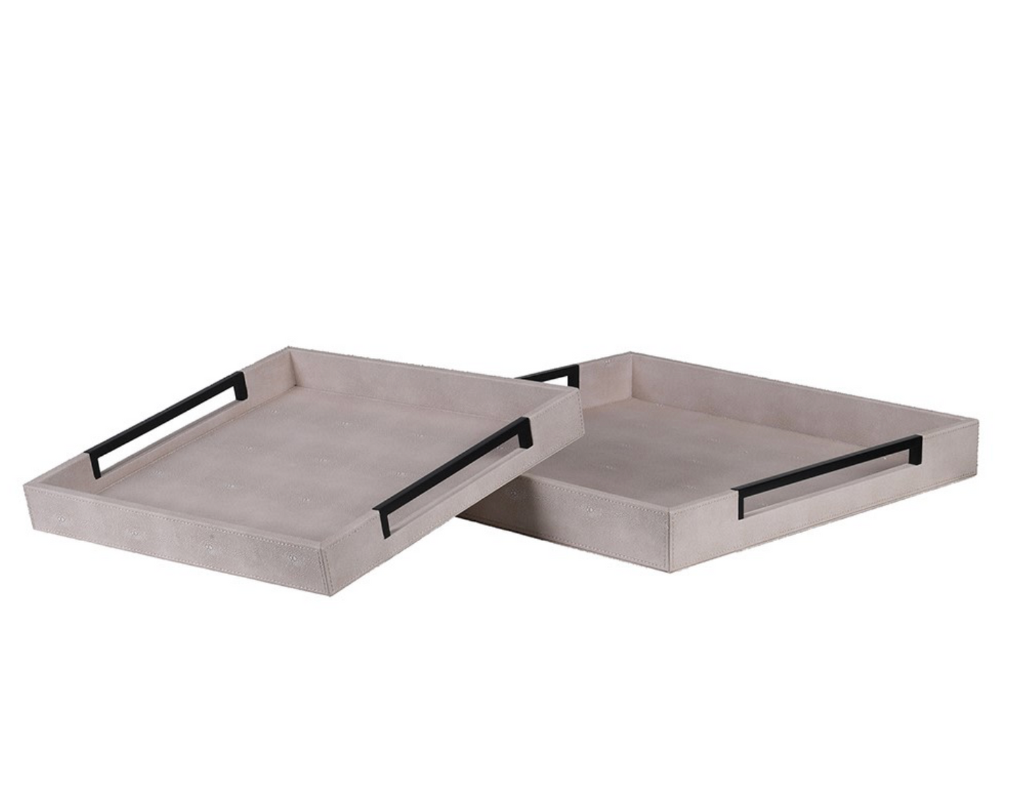 Set of 2 Ivory and Black Faux Shagreen Trays