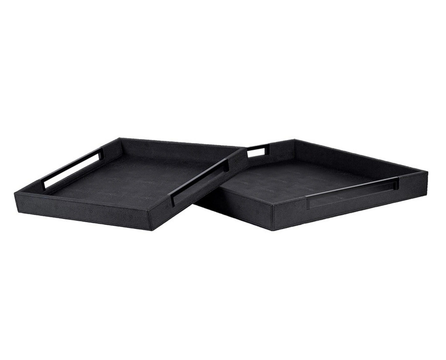 Set of 2 Black Faux Shagreen Trays