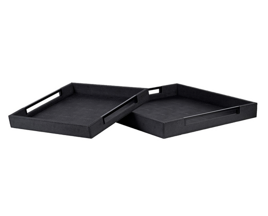 Set of 2 Black Faux Shagreen Trays