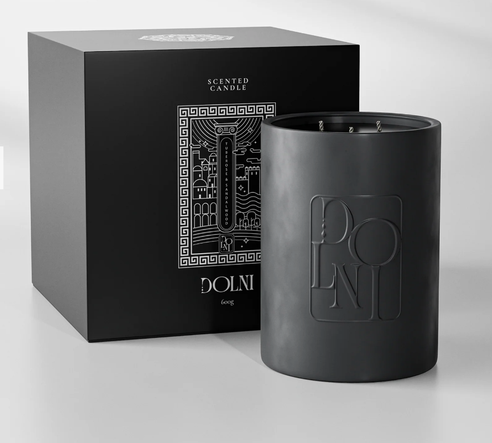 Dolni Large Black Ceramic 600g Tuberose & Sandalwood Candle