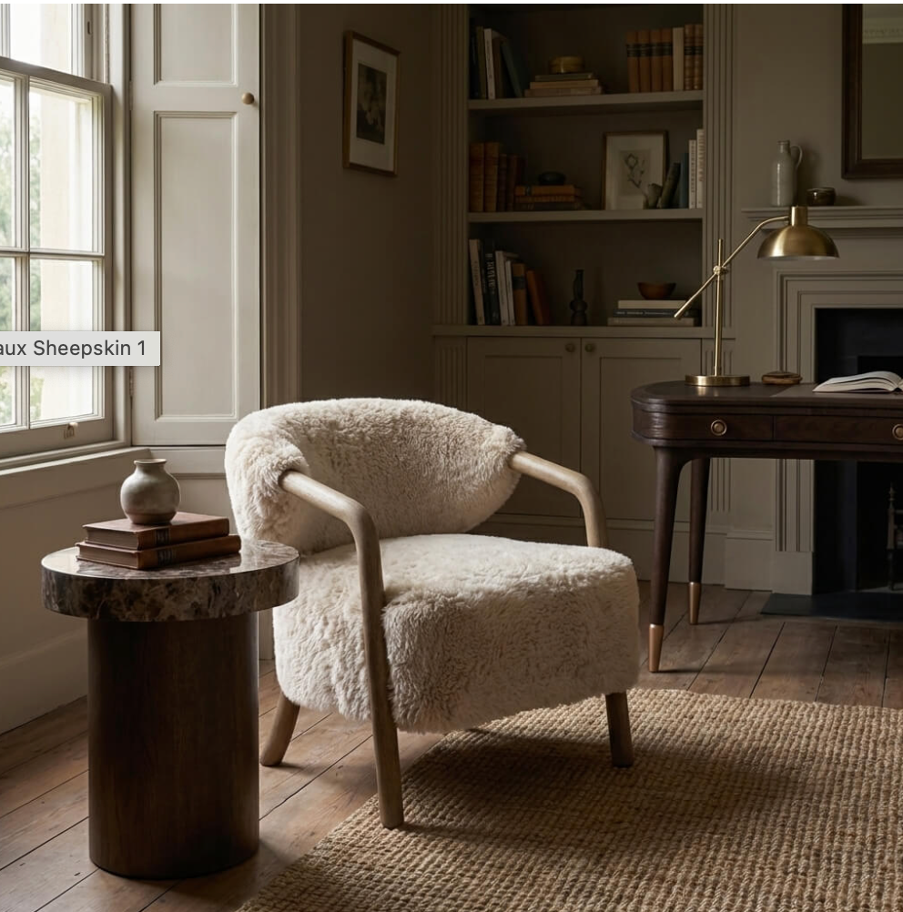 Keiichi Cotswold Lion Accent Chair in Faux Sheepskin