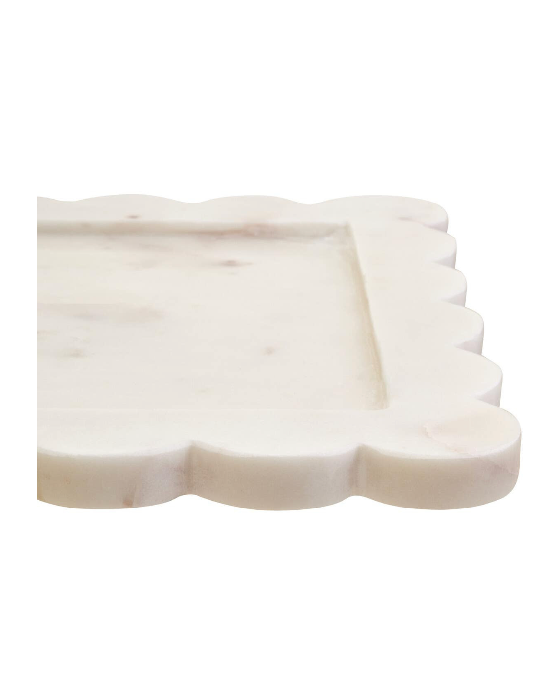 Savio White Marble Square Large Tray with Scallop Edges