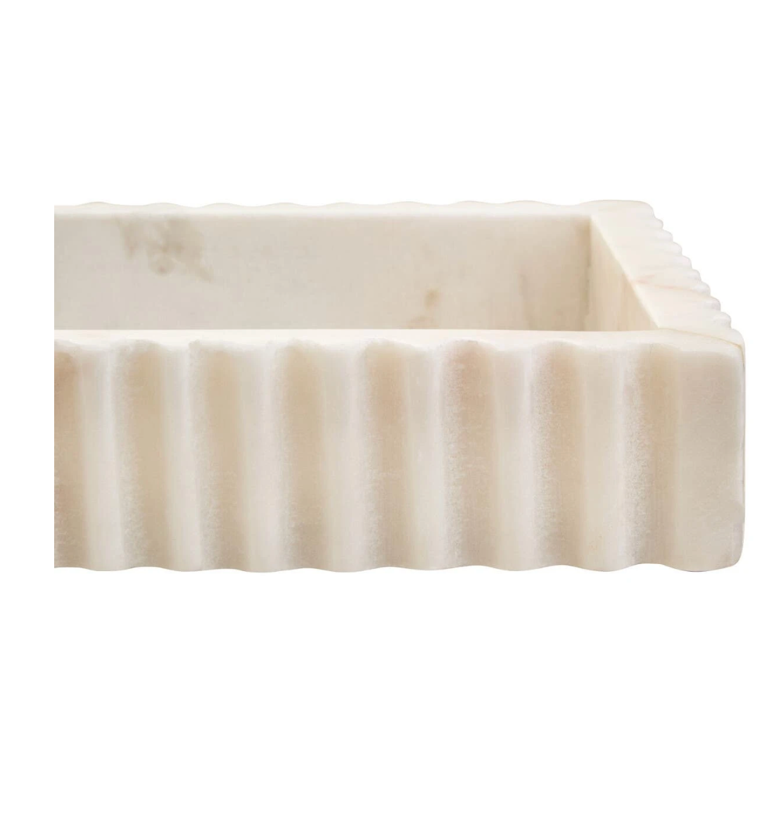 Savio White Marble Square Small Tray with Scallop Edges
