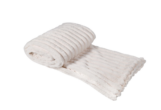 Cream Faux Rabbit Ribbed Throw