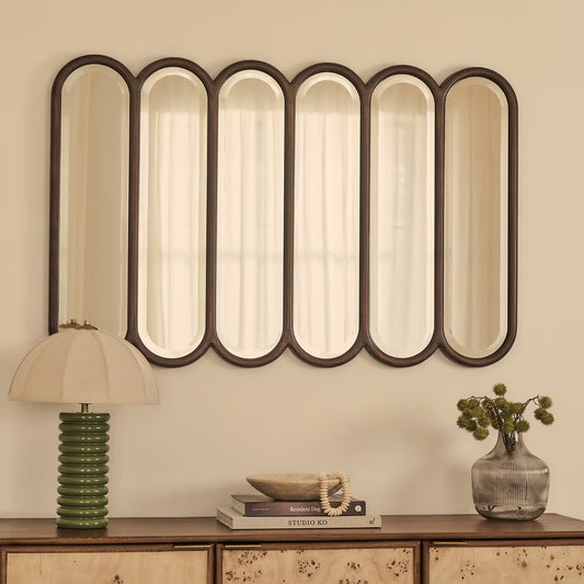 Reims Dark Wood Arched Panel Wooden Mirror 120cm x 80cm