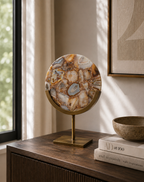 Brown/Yellow Agate & Antique Bronze Disc Sculpture - Small
