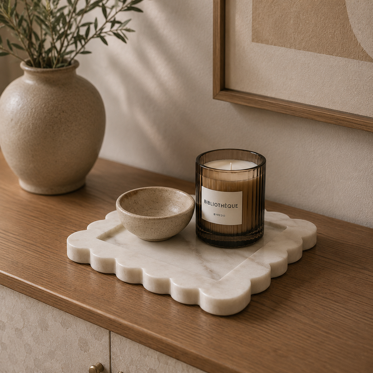 Savio White Marble Square Small Tray with Scallop Edges