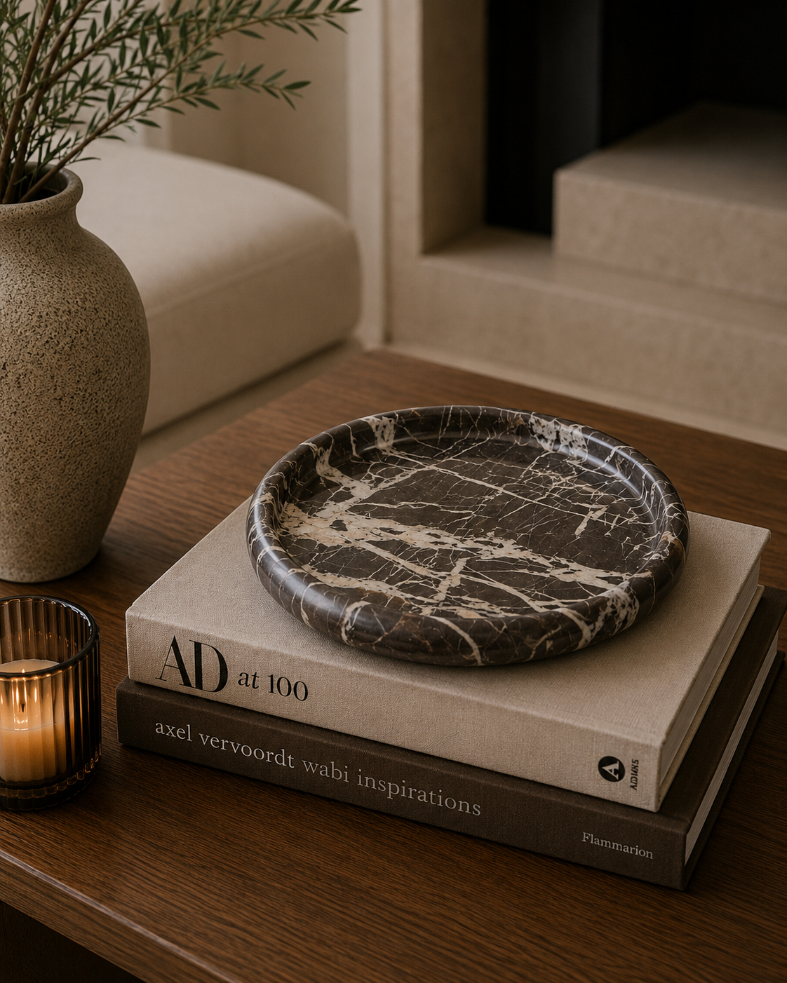 Zoro Black and White Marble Round Tray