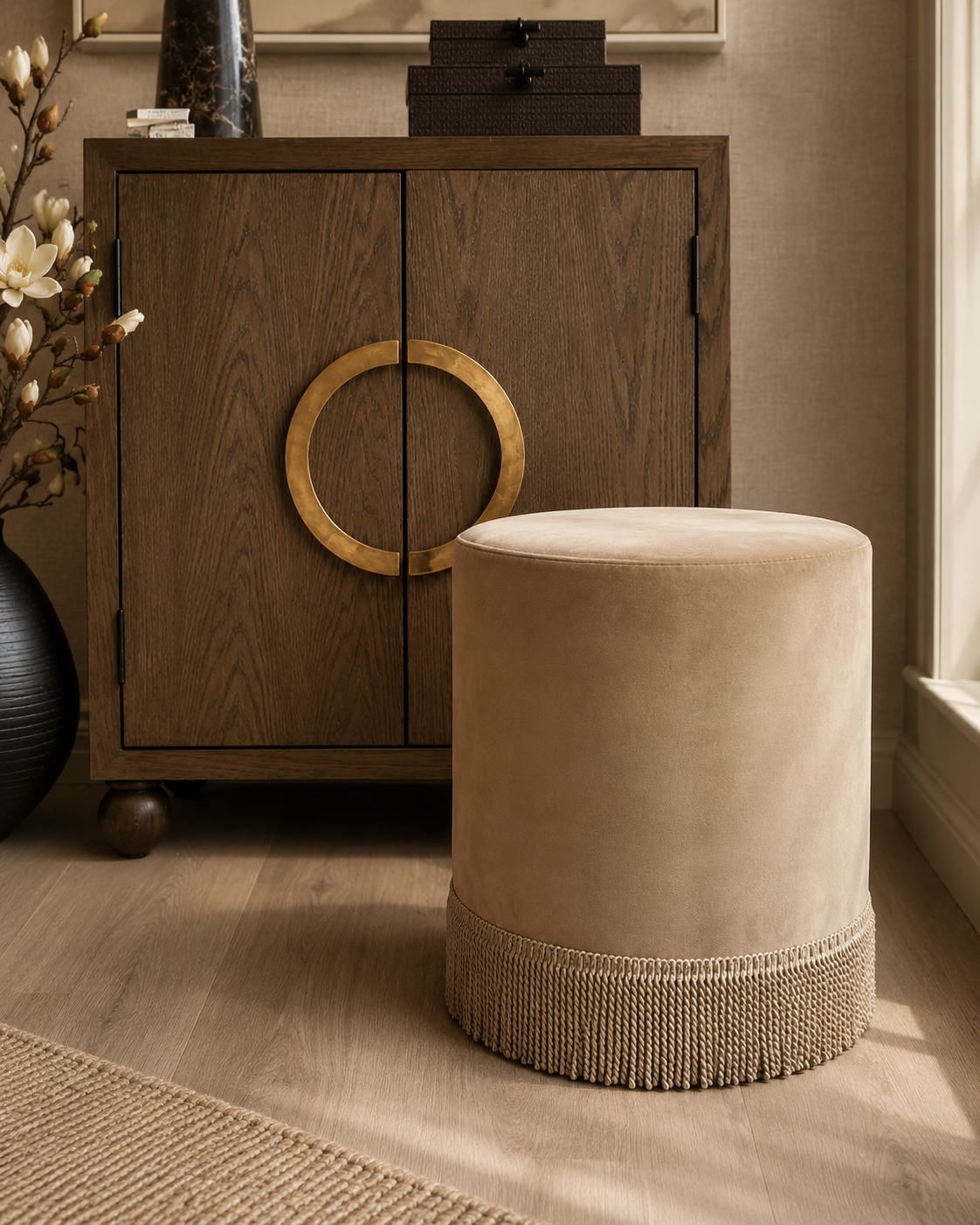 Fringe Round Stool in Velvet 40cm