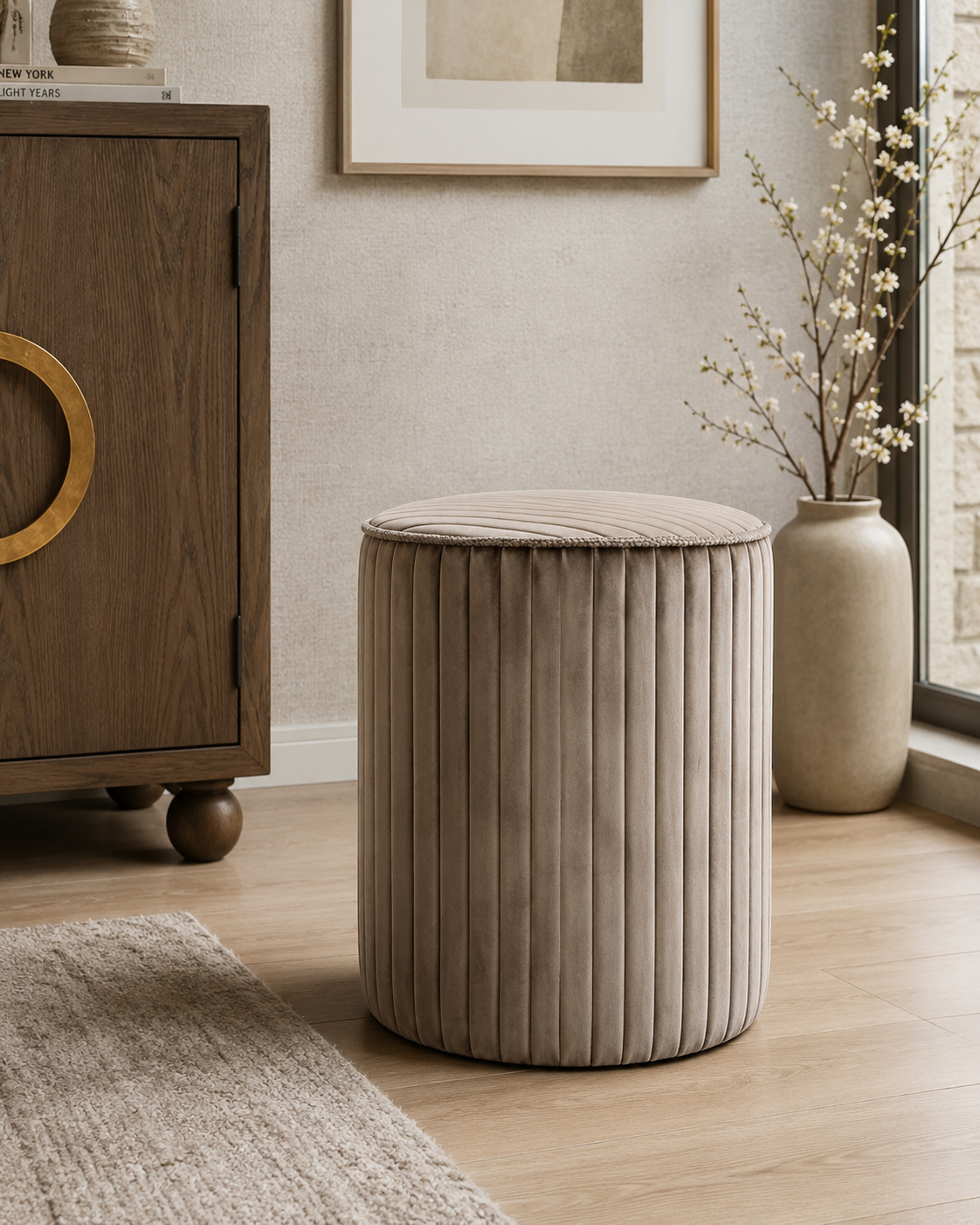 Ribbed velvet Round Stool 40cm