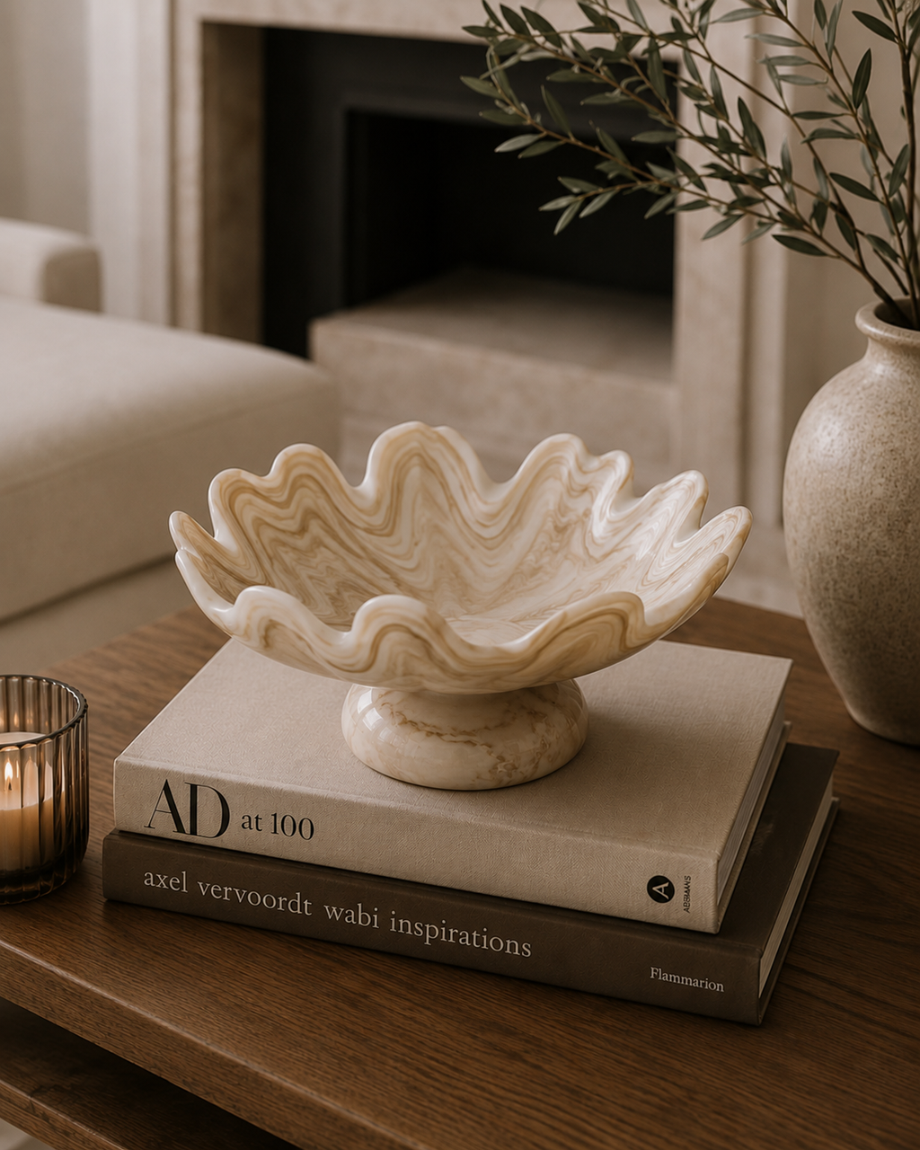 Galene Fluted Natural Glass Pedestal Bowl
