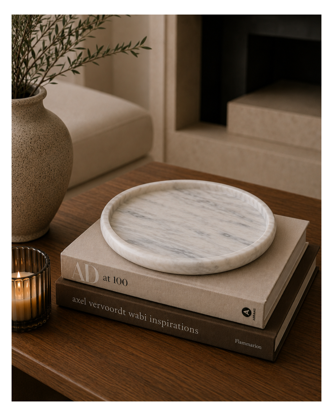 Zoro White Marble Round Tray