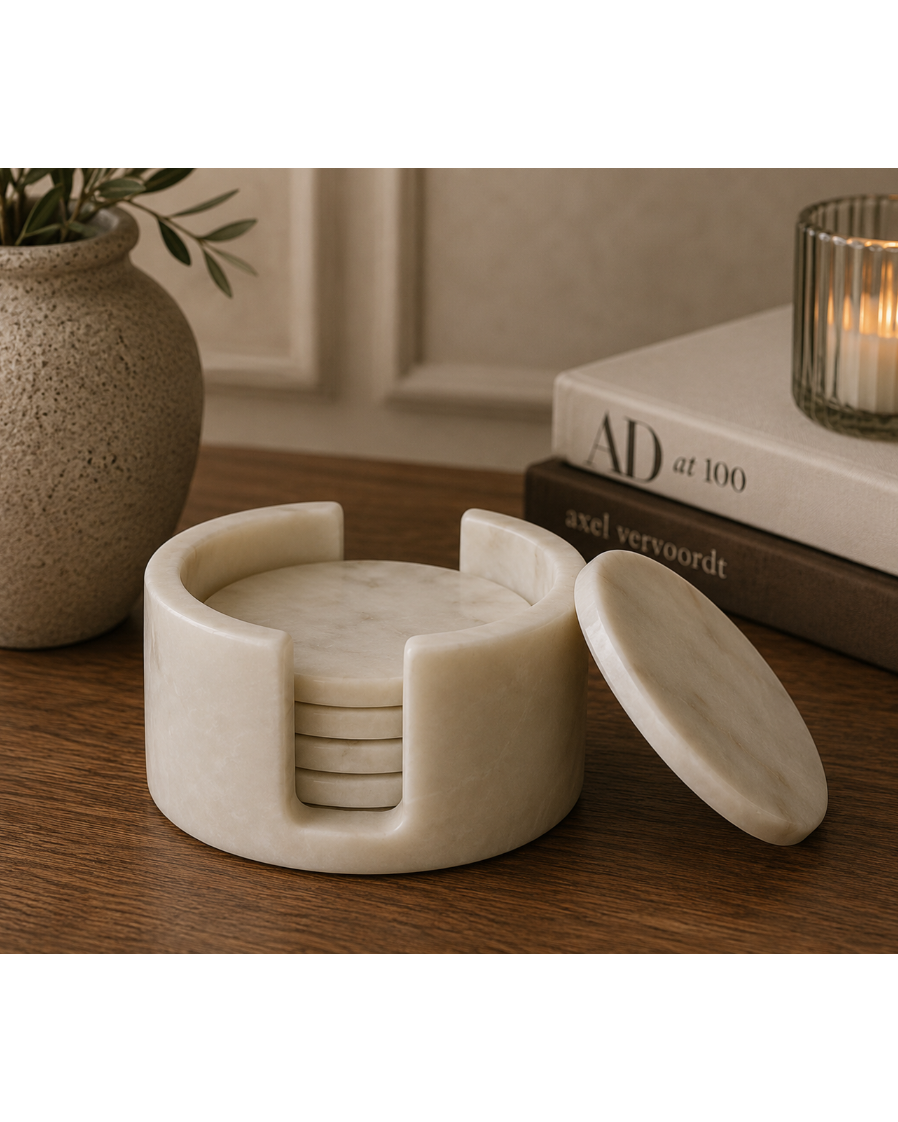 Kindia Set of 6 Marble Coasters with Holder