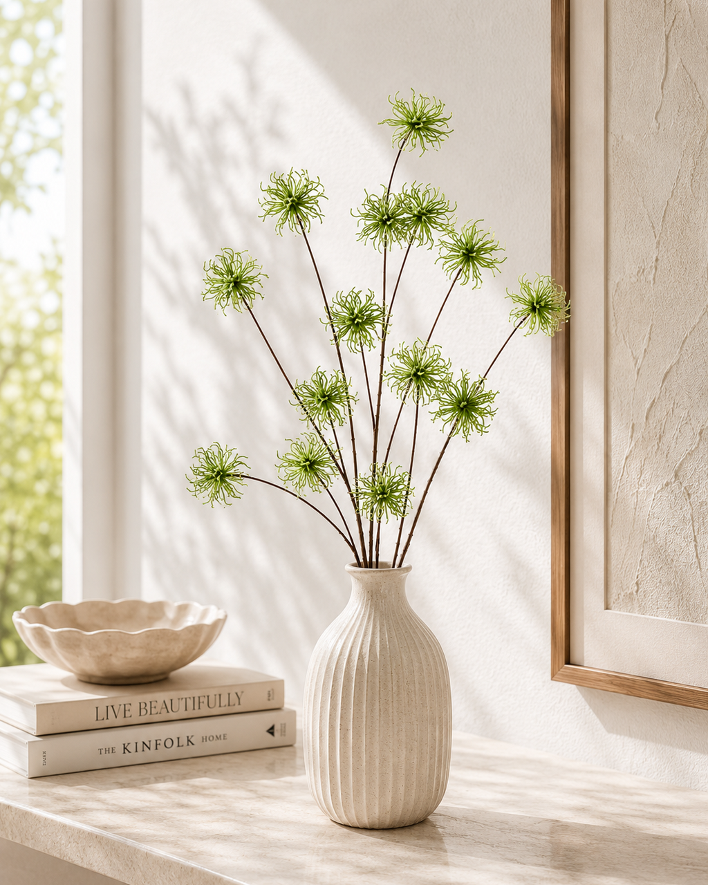Faux Green Spider Chrysanthemum Branch Stem