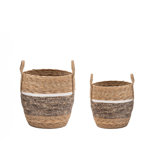 Woven Storage Baskets Set of 2 Contrast Stripe