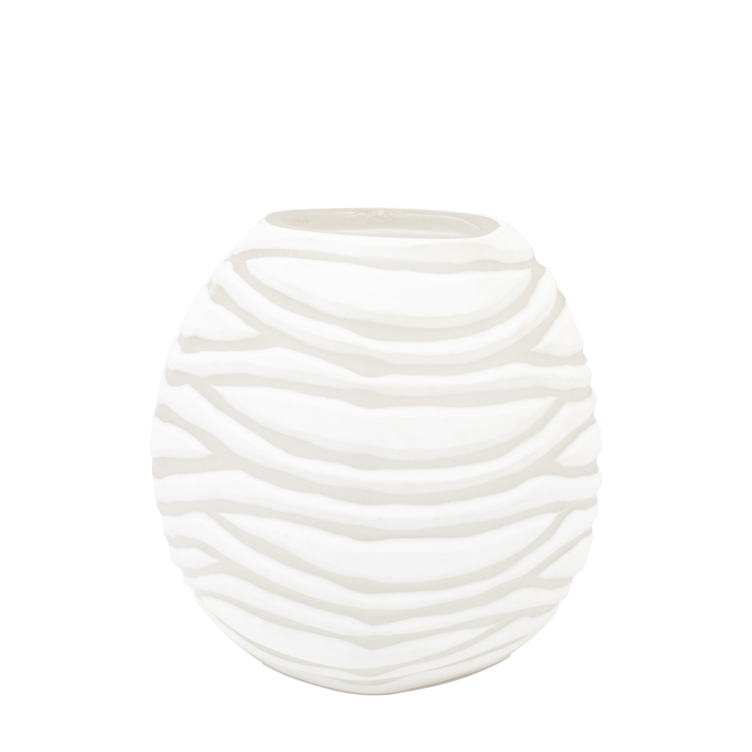 Andorra Handblown Carved Glass Vase White Small