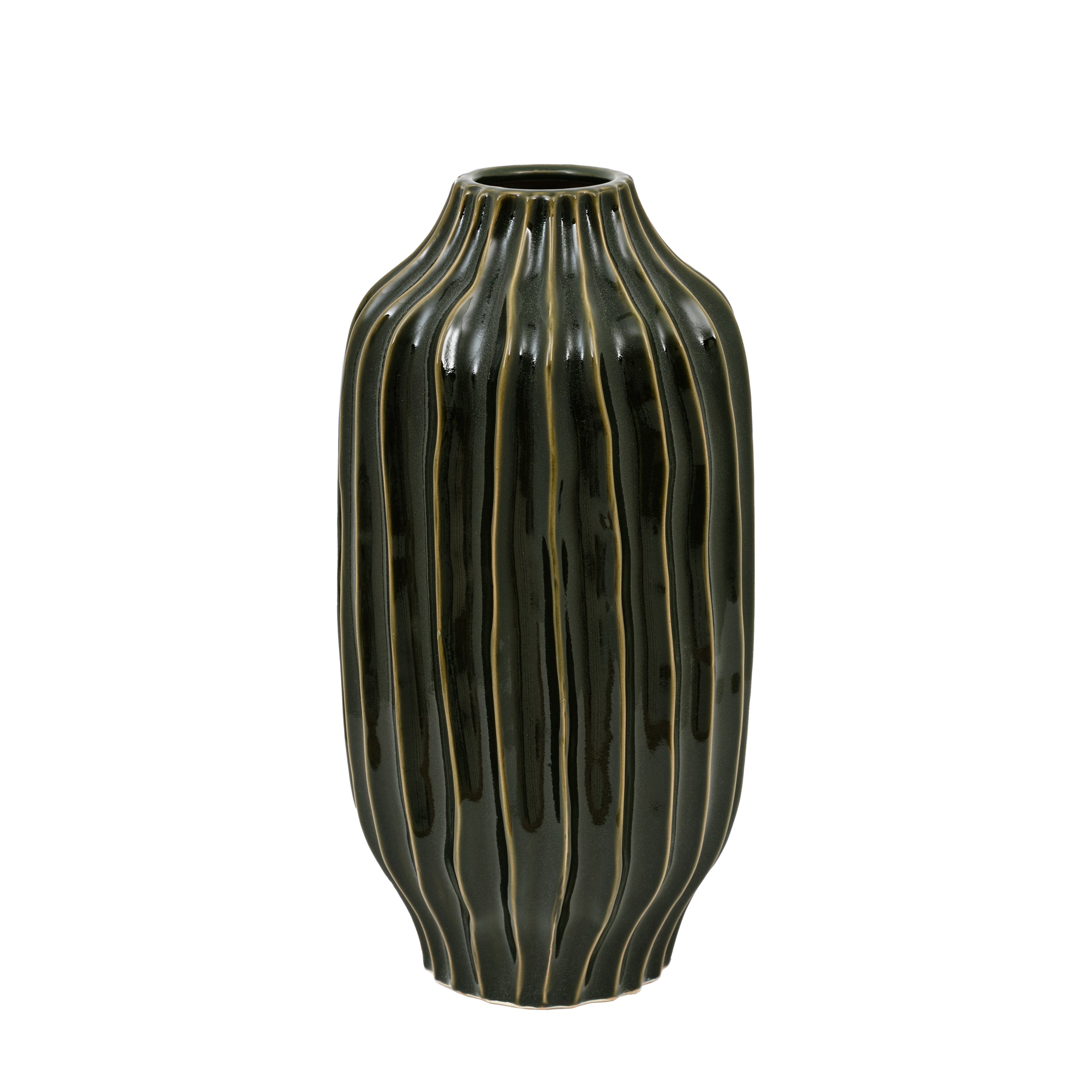 Olive Organic Ribbed Large Vase