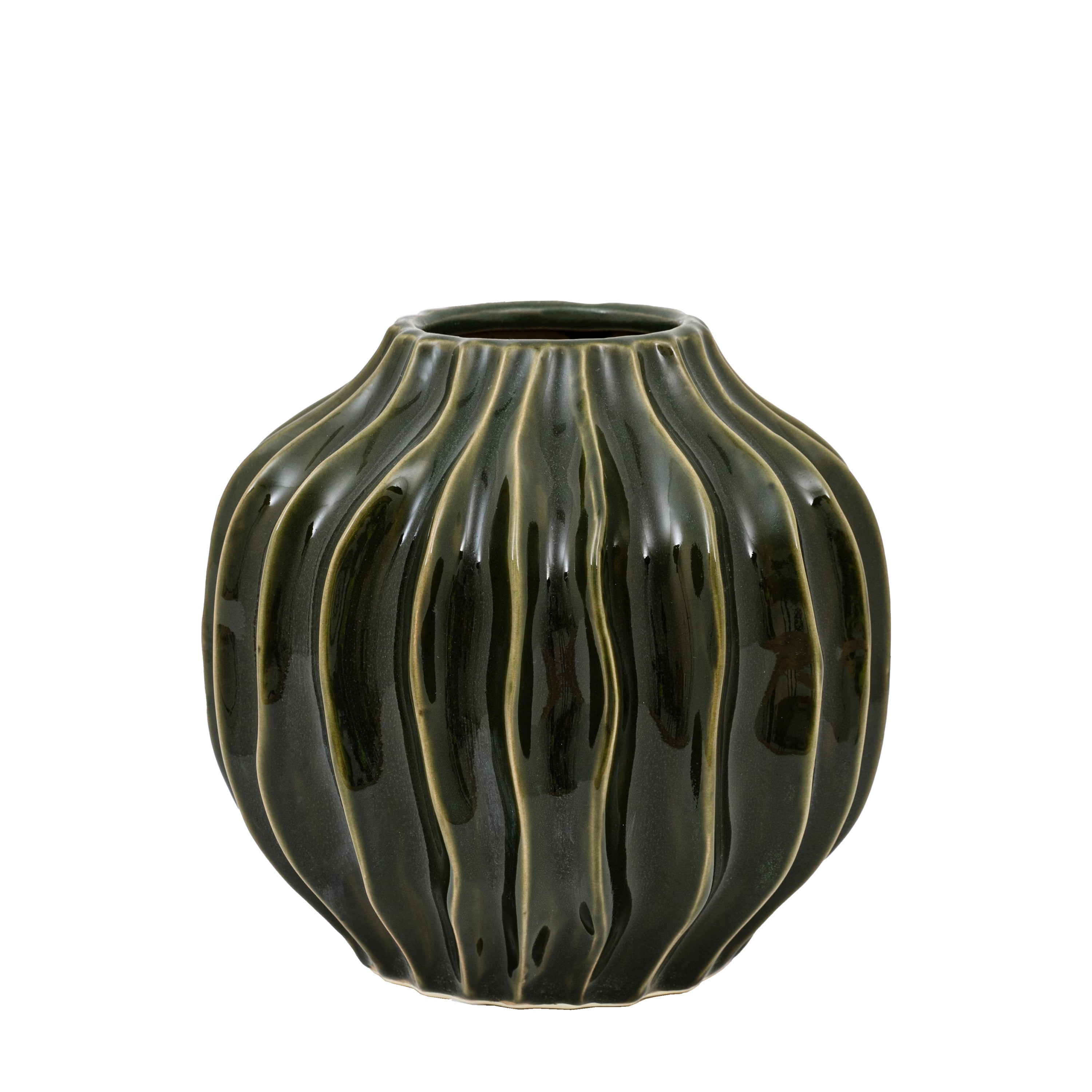 Olive Organic Ribbed Small Vase