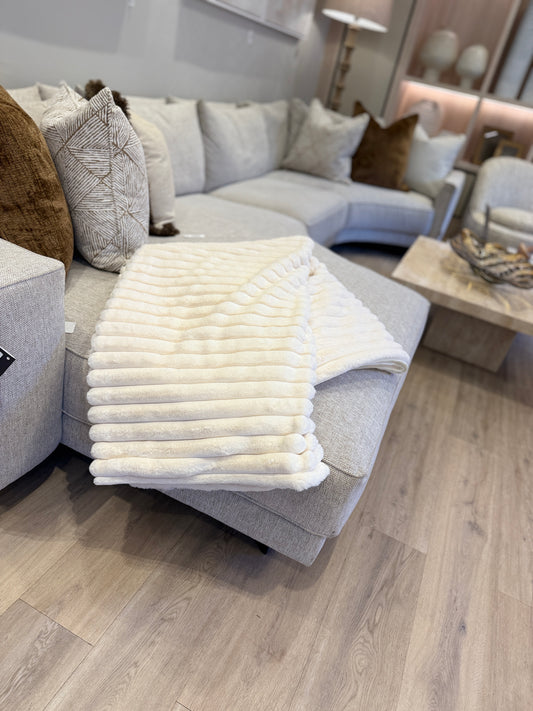 Cream Faux Rabbit Ribbed Throw