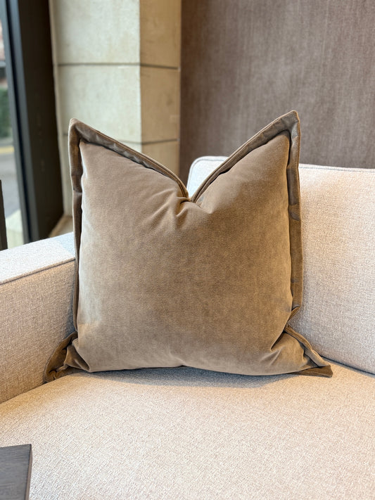 24" Taupe Velvet Oxford Cushion