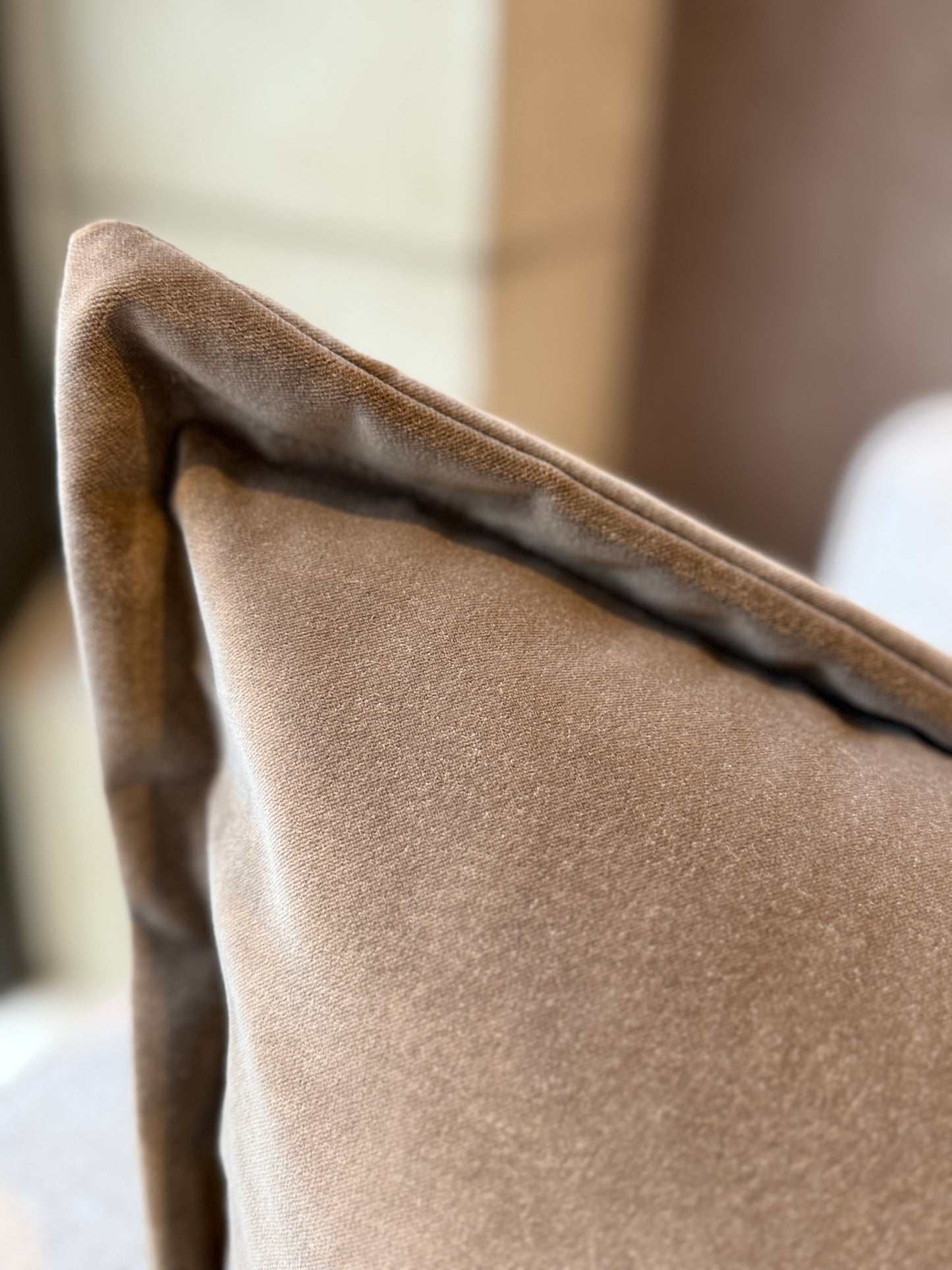 24" Taupe Velvet Oxford Cushion