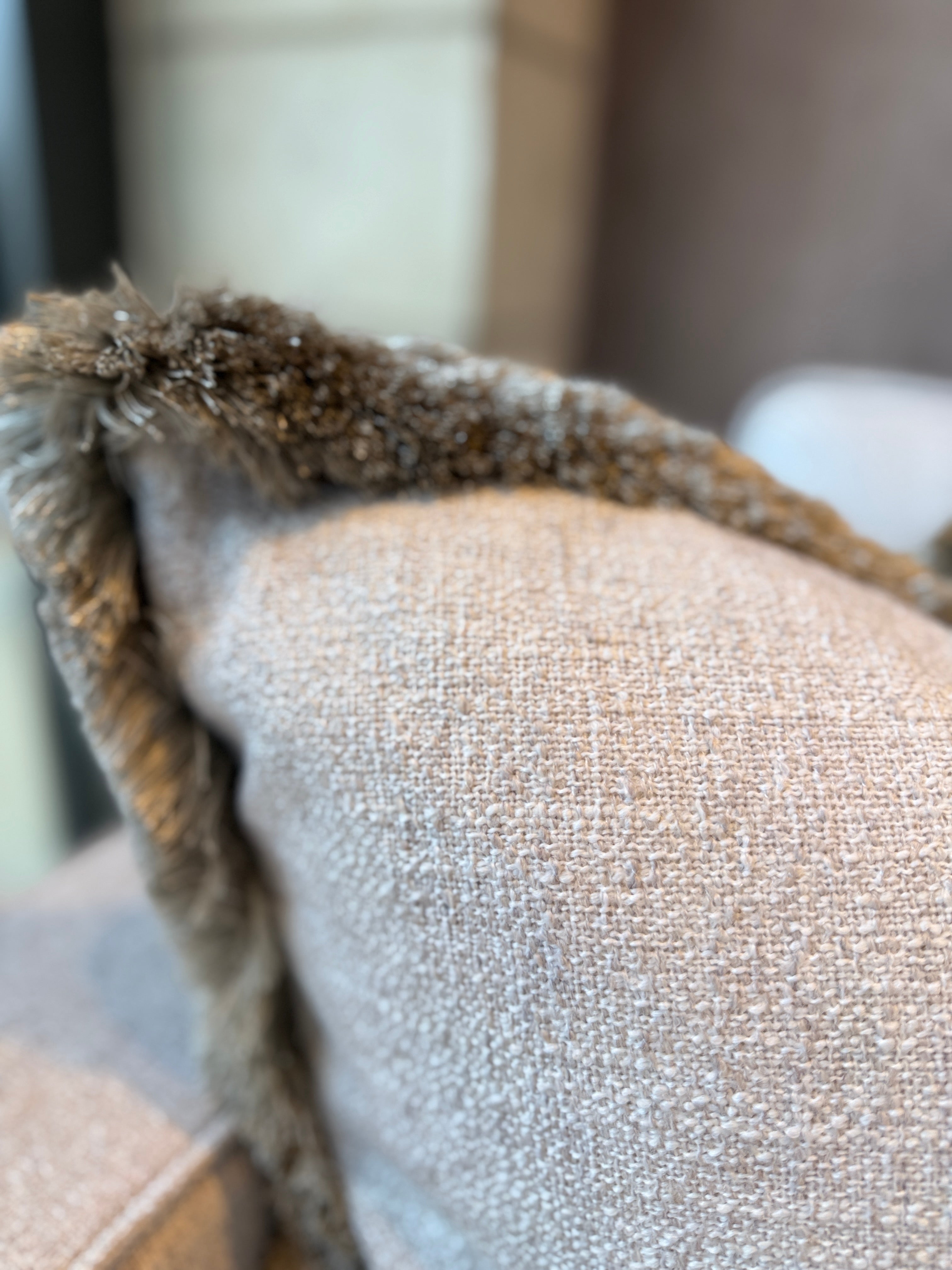 Bespoke Reversible Fringe Trim Cushion 22" Platinum & Oatmeal
