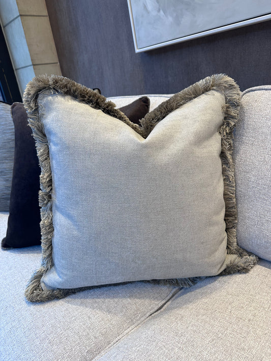 Bespoke Oatmeal Fringe Trim Cushion 22"