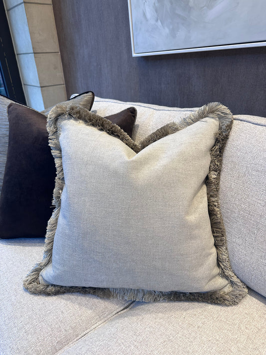 Bespoke Oatmeal Fringe Trim Cushion 22"