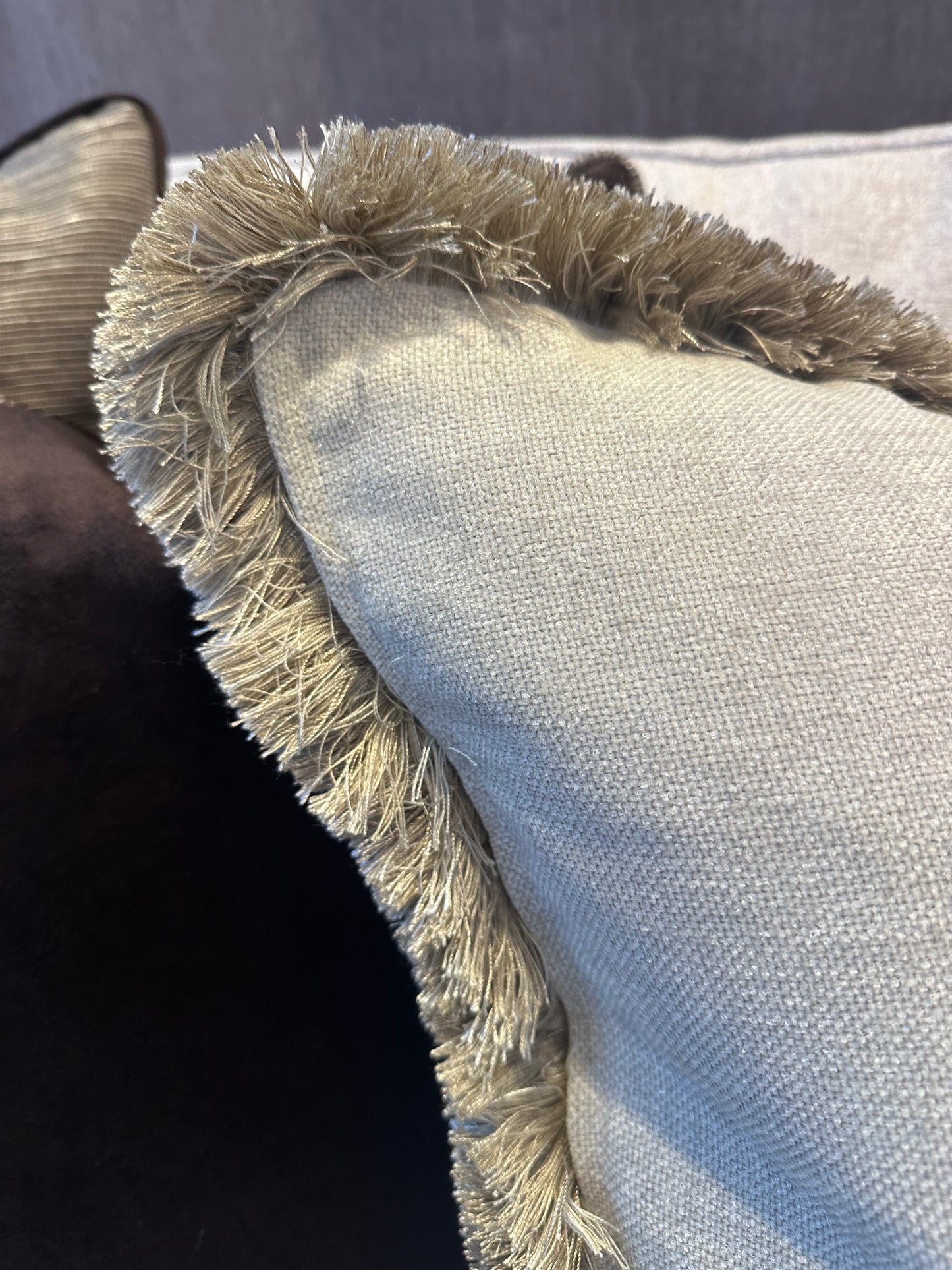 Bespoke Oatmeal Fringe Trim Cushion 22"