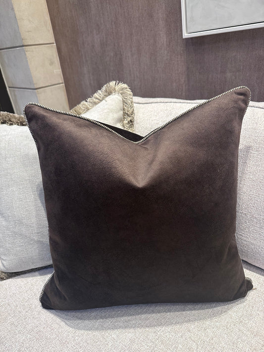 Bespoke Chocolate Velvet Cushion with Stripe Pipe 22"