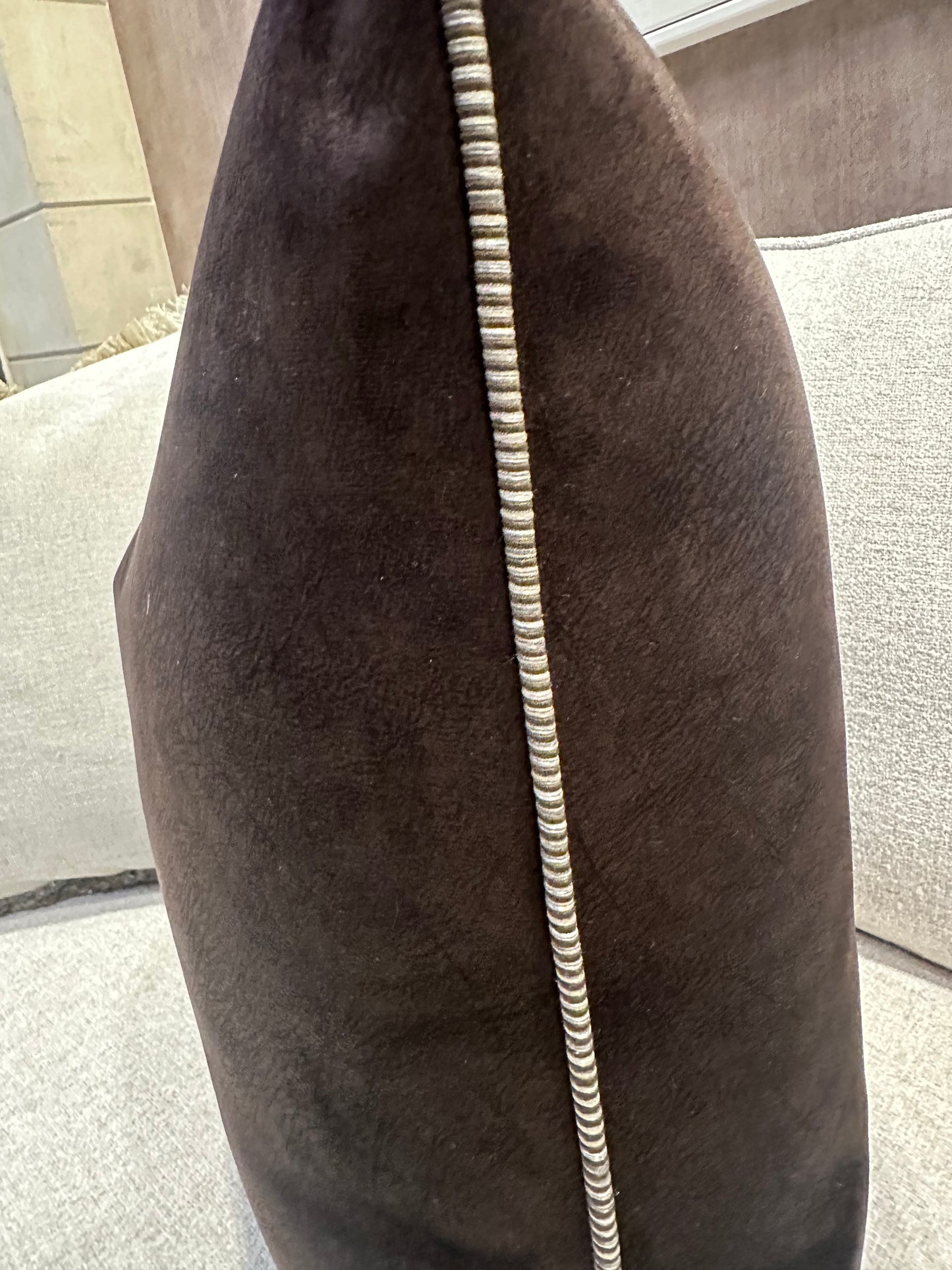 Bespoke Chocolate Velvet Cushion with Stripe Pipe 22"