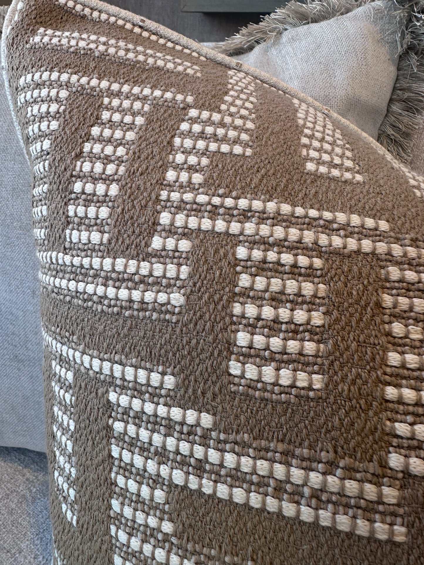 Reversible Summer Weave / Stripe Piped Cushion - 55cm