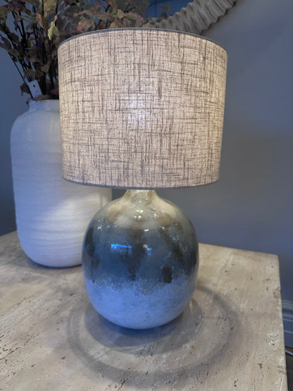 Enamel Table Lamp with Natural Linen Shade