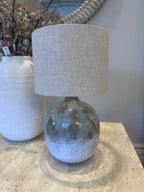 Enamel Table Lamp with Natural Linen Shade