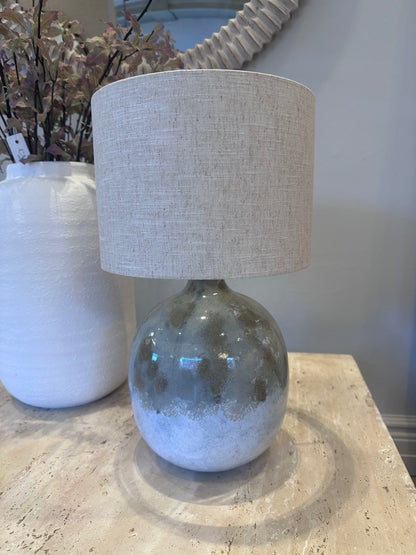 Enamel Table Lamp with Natural Linen Shade