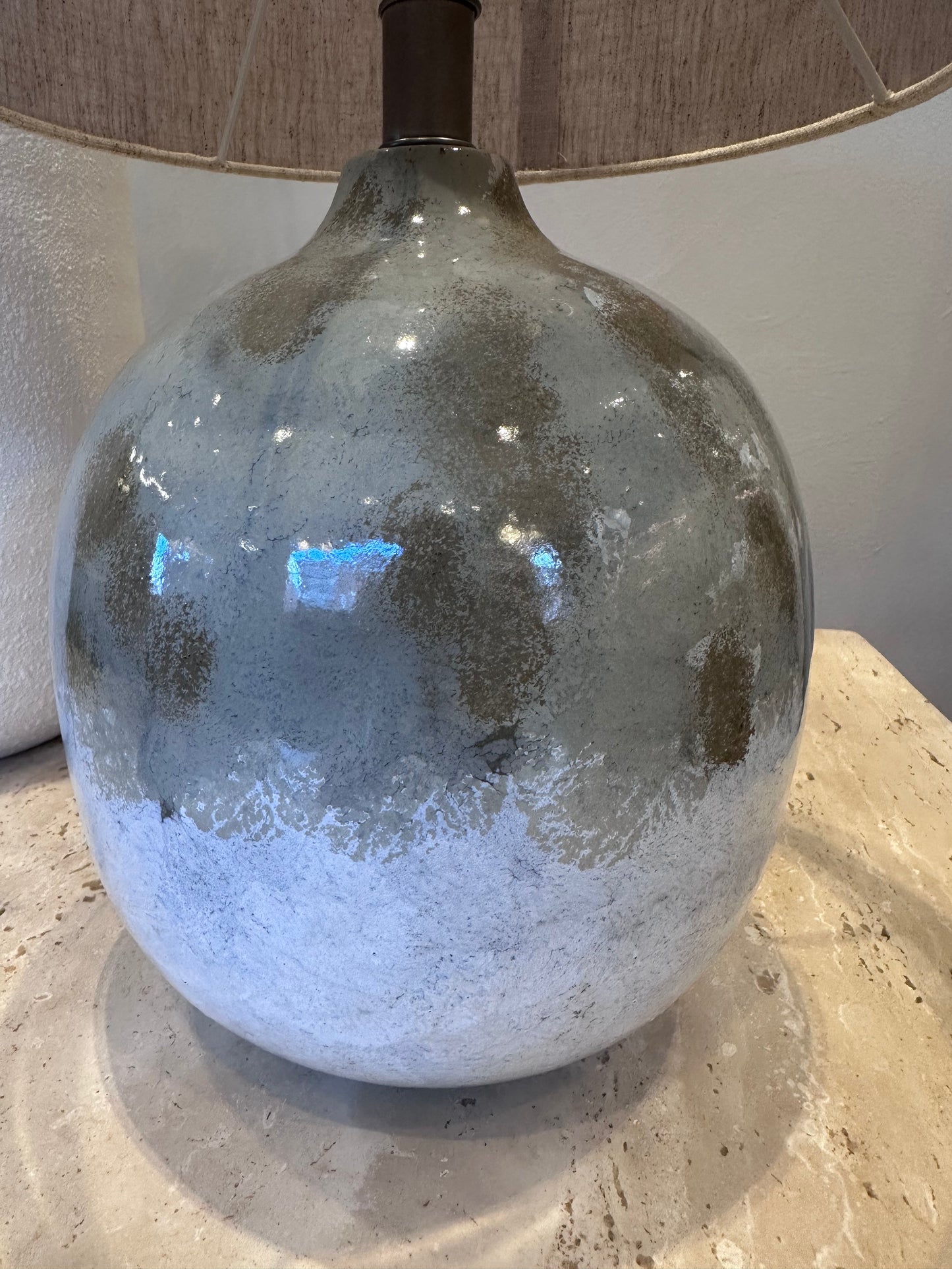 Enamel Table Lamp with Natural Linen Shade