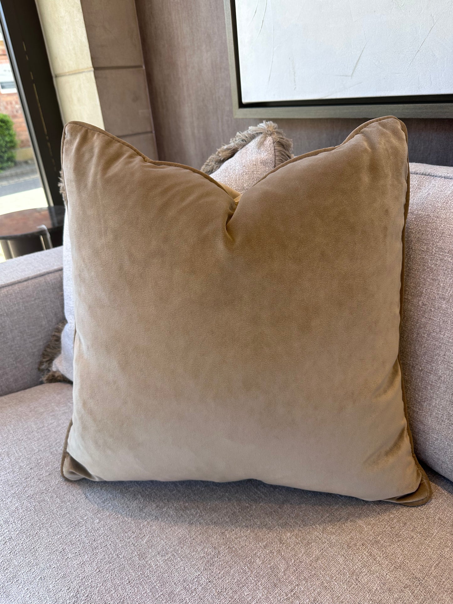 22" Sand Velvet Piped Cushion