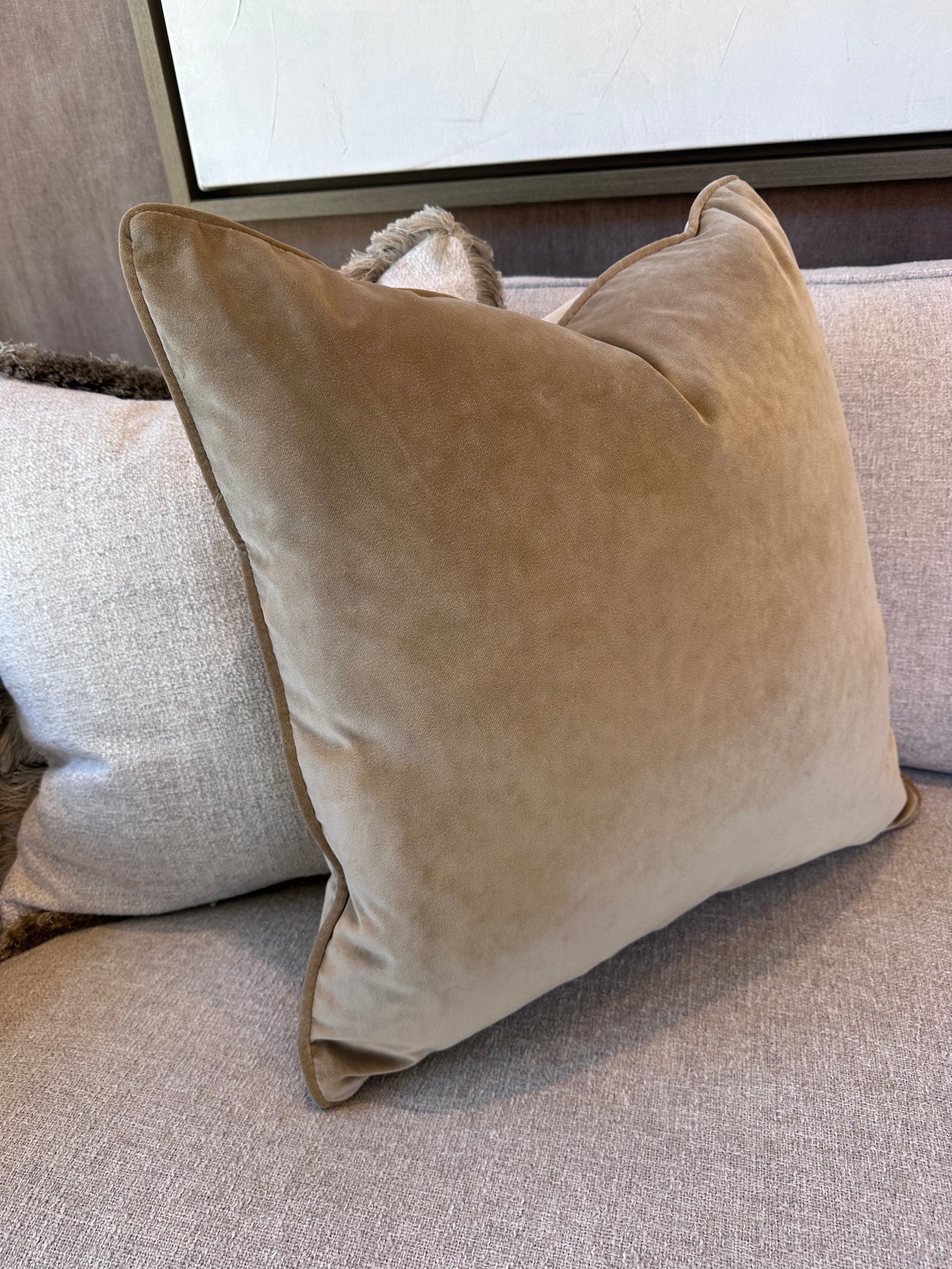 22" Sand Velvet Piped Cushion