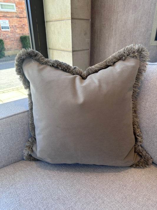 Bespoke Reversible Fringe Trim Cushion 22" Platinum & Oatmeal