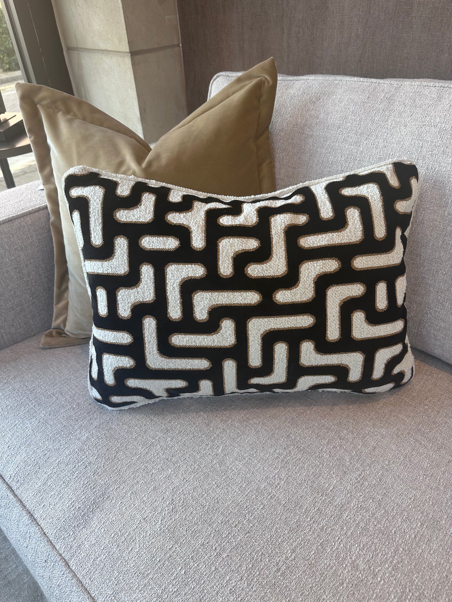 Bespoke 22x14" Bryce Velvet & Boucle Rectangular Cushion