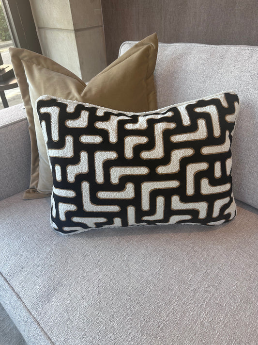 Bespoke 22x14" Bryce Velvet & Boucle Rectangular Cushion
