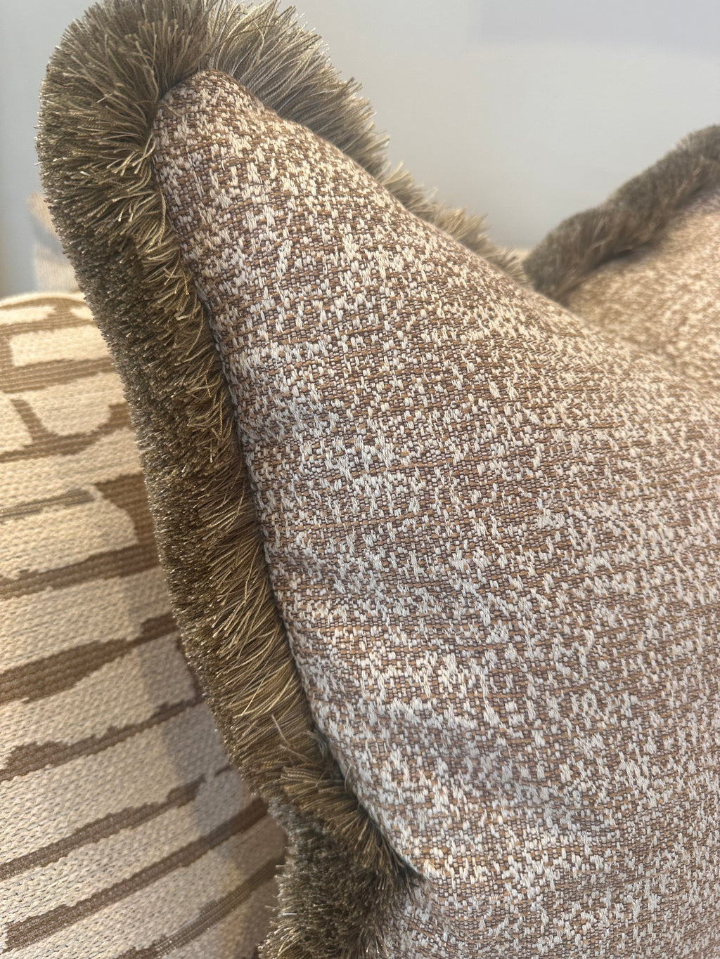 Bespoke Textured Cumin Bronze Fringe Cushion 22"